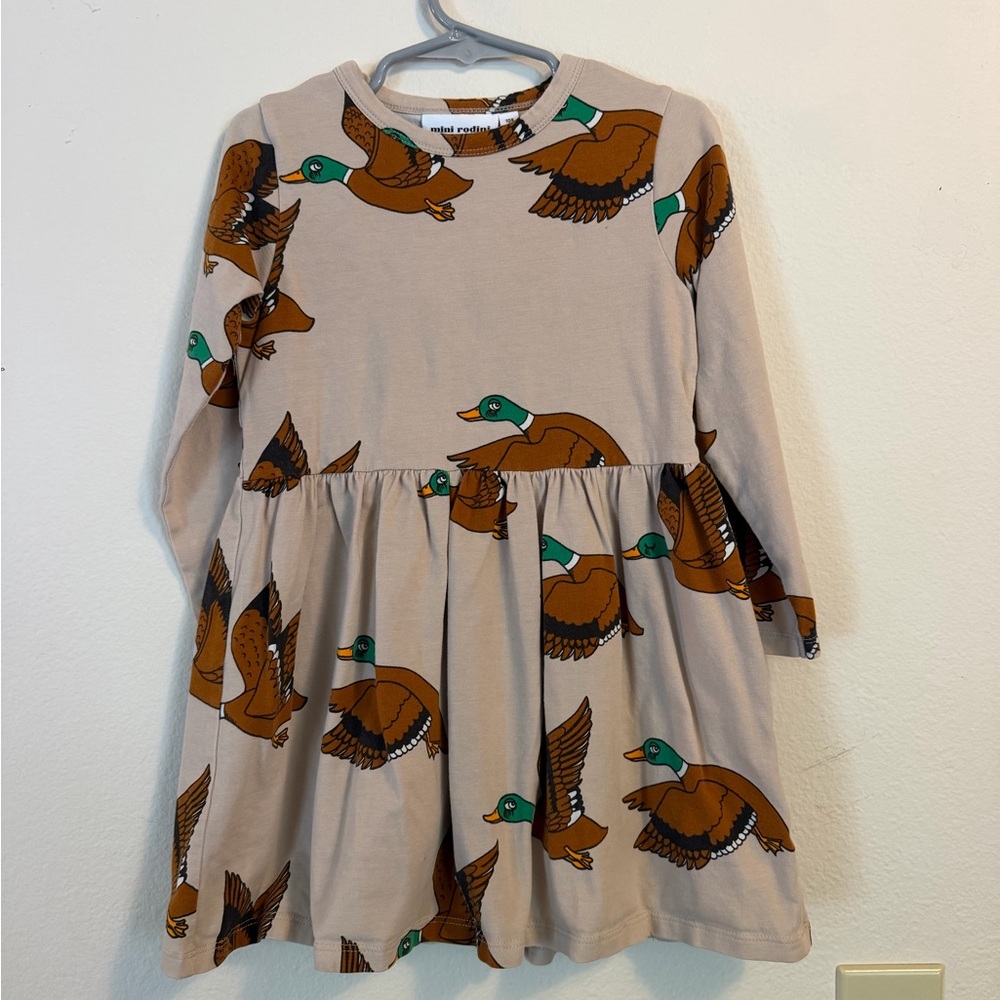 Mini Rodini Ducks Print Long-Sleeve Kids Dress